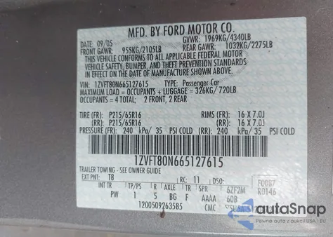 2006 Ford Mustang V6 from USA, damaged, VIN 1ZVFT80N665127615